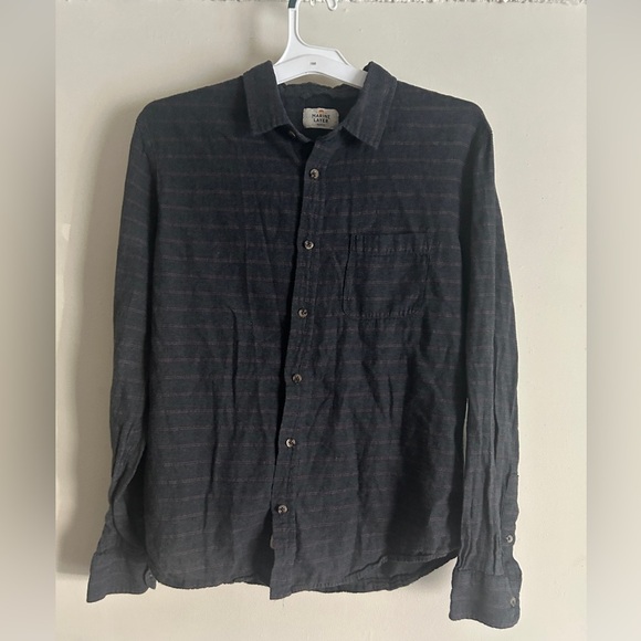 Marine Layer Mens Flannel Button Up Long Sleeve Shirt Sz M Grey Striped Pocket - Picture 1 of 6